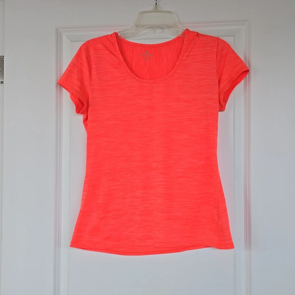 Athleta Women's Neon Orange Shadow Stripe Chi Tee- M - Picture 1 of 6
